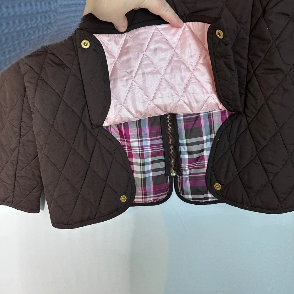 Lands End Black Quilted Barn Jacket Gold Hardware Pink Lining Women's Size Small
